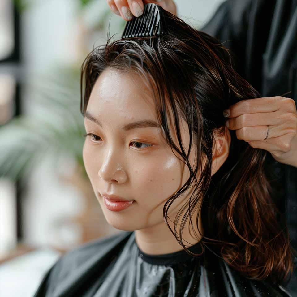 Asian Woman getting her hair washed